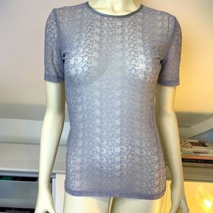 CRISCA (part of ESCADA) VINTAGE 80s SHEER EMBROIDERED SS top-lt blue size Small